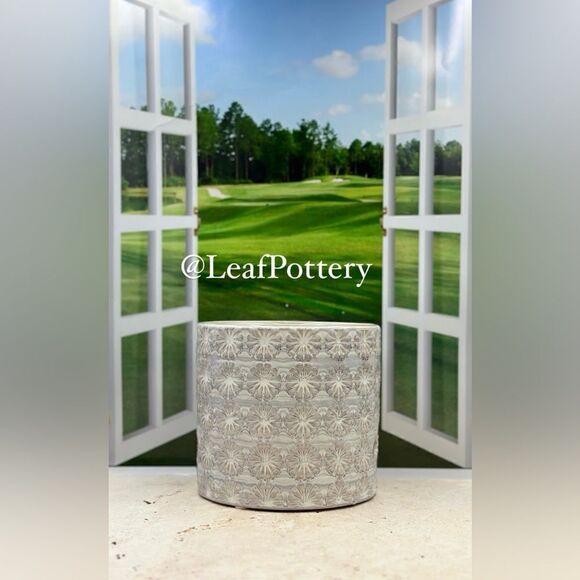 Village Flower (MD) Gray/ Tan Ceramic Planter Pot without drainage hole - Picture 2 of 10